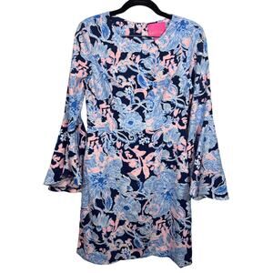 Lilly Pulitzer Dress Kayla Bell Sleeve Mini Bright Navy Womens 2 / XS Resortwear
